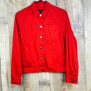 Jones New York Signature Size Small Red Snap Front Long Sleeve Jacket